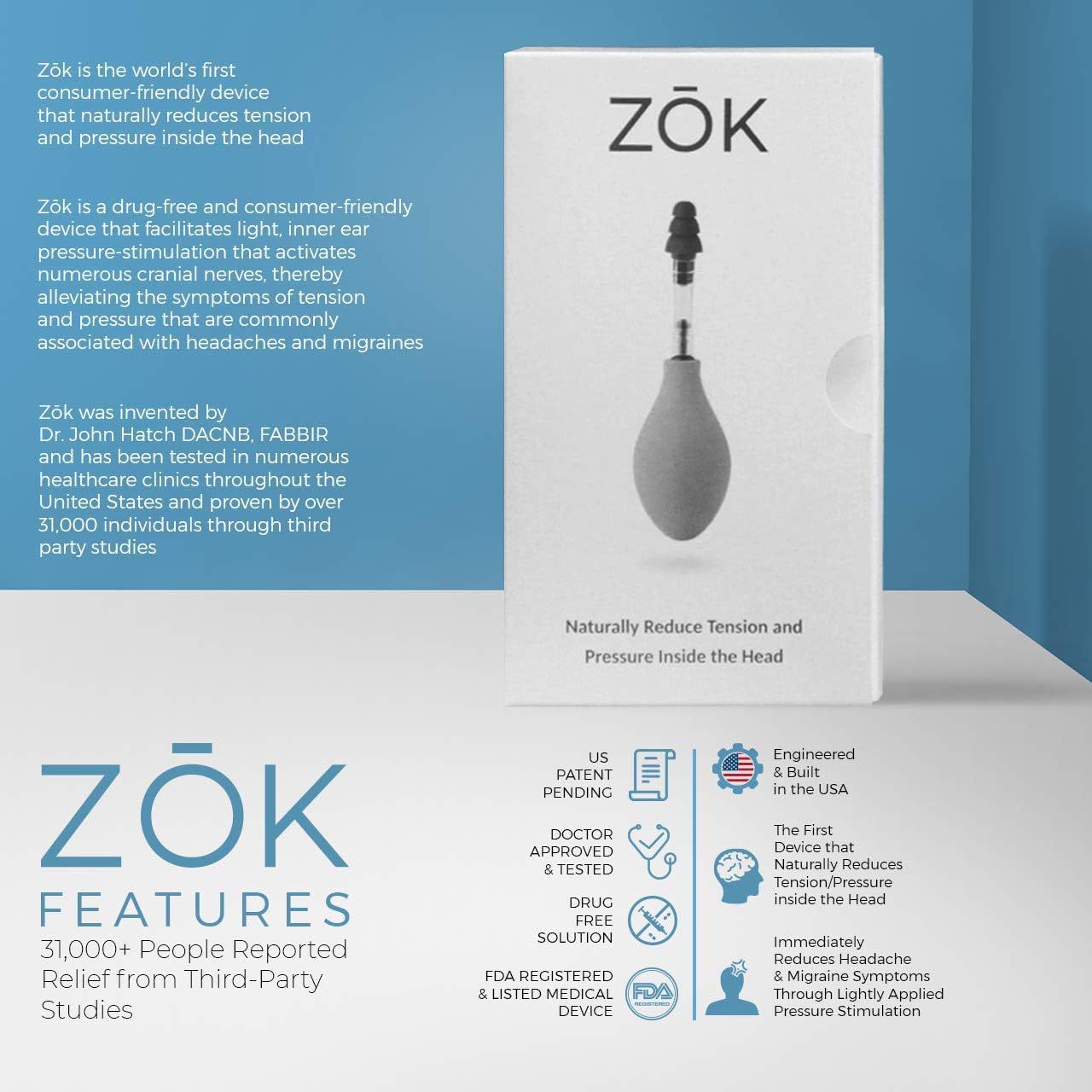 Zok - ear pressure and migraine reduction tool