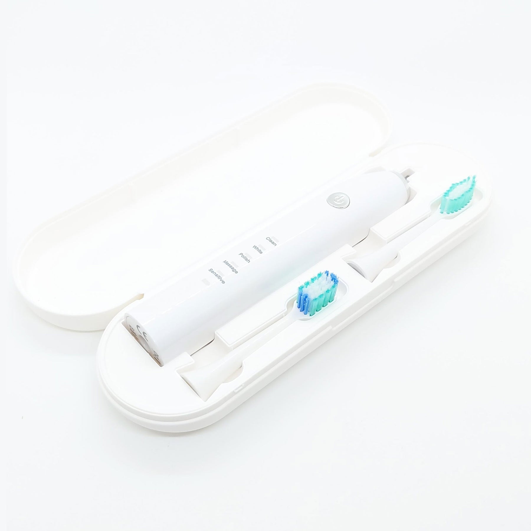 Sonic Electric Toothbrush White USB Wireless Charging Smart 5 Modes 2 Heads Case