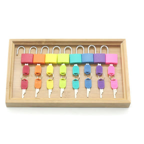 Montessori Toy - Coloured Padlocks with Sliding Wooden Lid