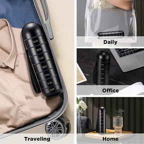 Waterproof Travel Pill Box - Large Aluminum Alloy Pill Case Container 7 Day Daily Medicine Organizer