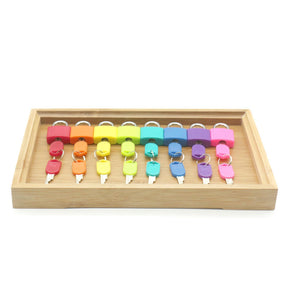 Montessori Toy - Coloured Padlocks with Sliding Wooden Lid