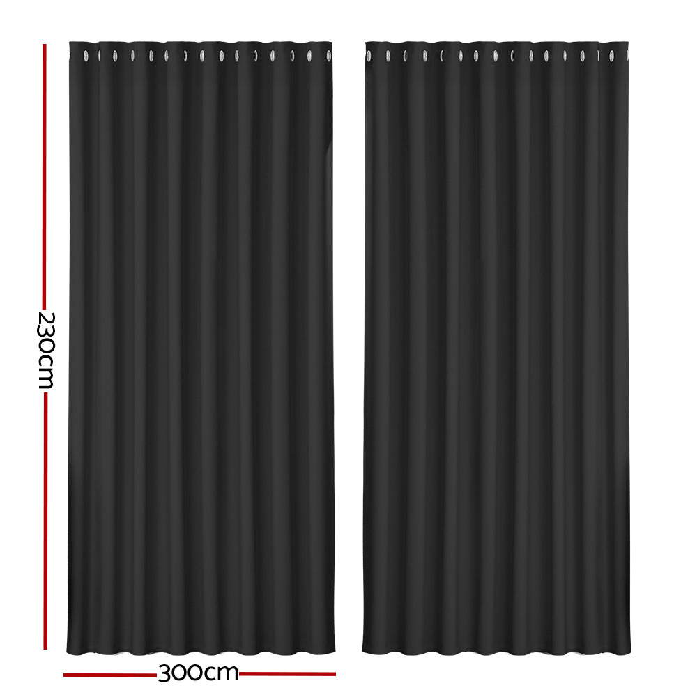 Blockout Curtains - Eyelet 300x230cm Black