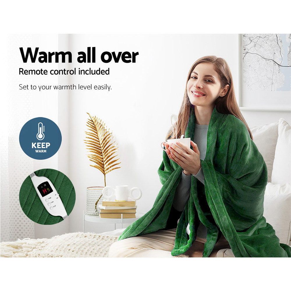 Giselle Electric Throw Rug Heated Blanket Washable Snuggle Flannel Winter Green