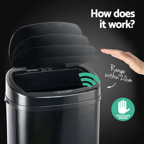 Rubbish Bin - Black - 68L Motion Sensor