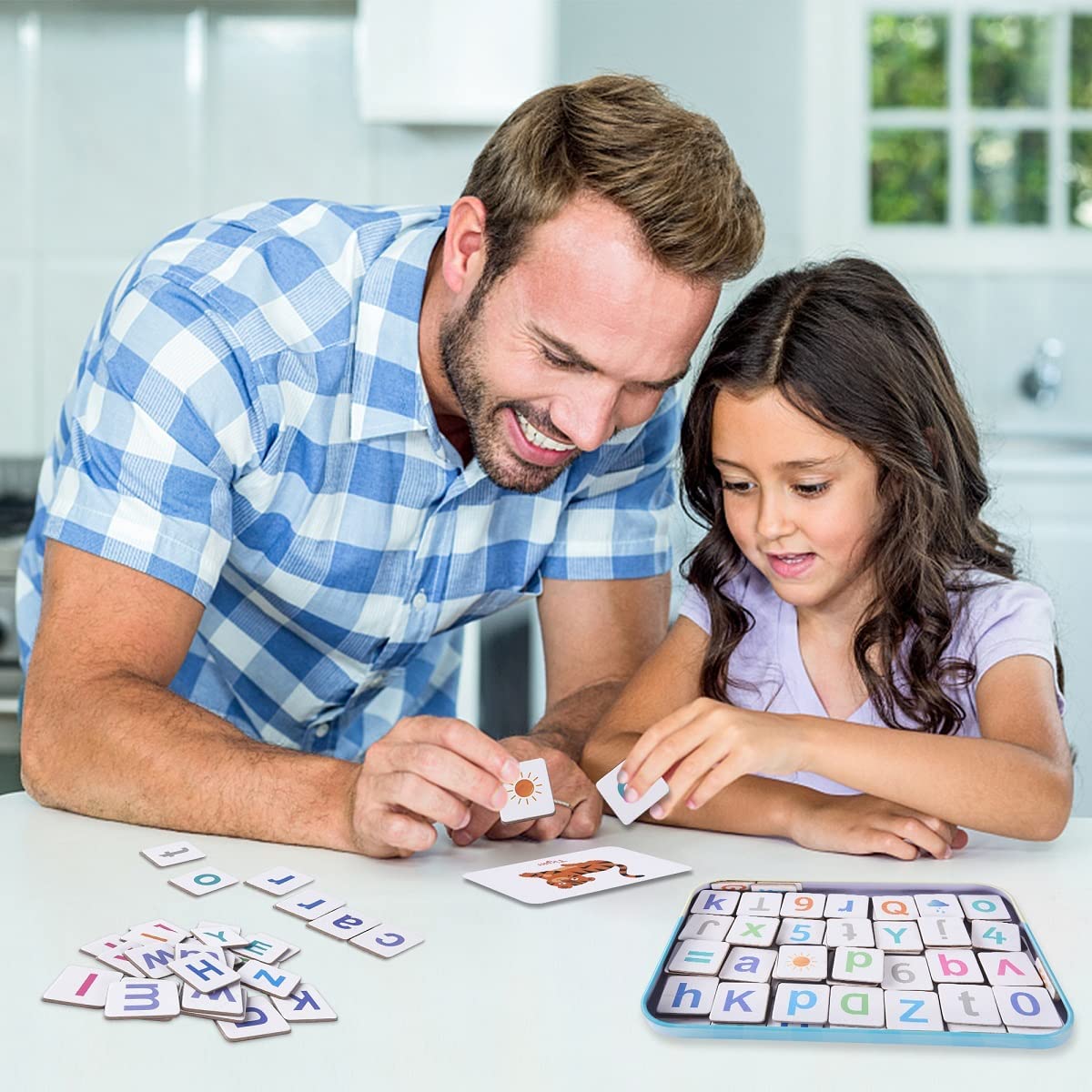 Magnetic Letters and Numbers education tin with flashcards