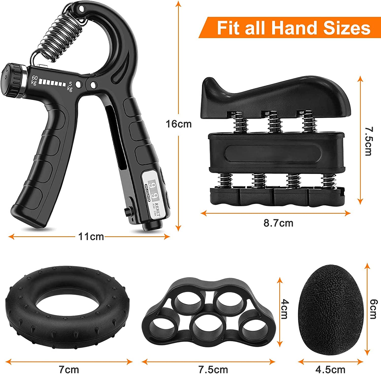 Adjustable Resistance Hand Exerciser Workout Kit - 5 Piece Kit