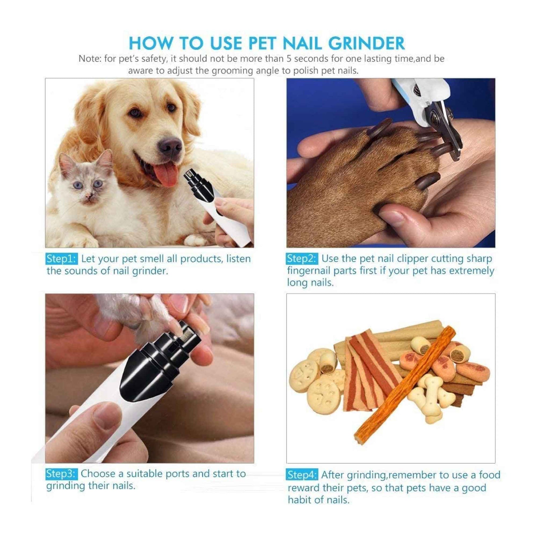 Pet Nail Grinder Dog Cat Electric Trimmer Rechargeable Clipper Claw Filer N8