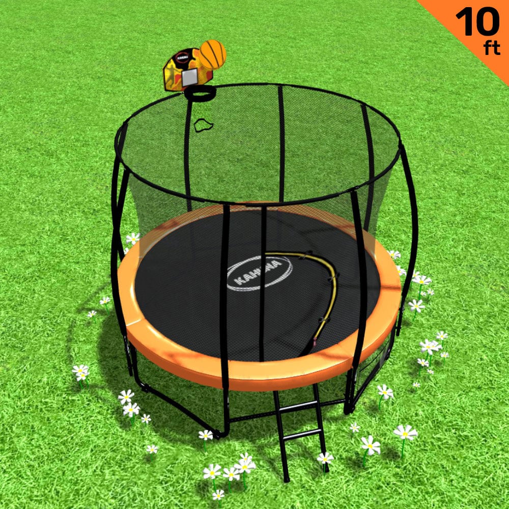 Kahuna 10ft Outdoor Trampoline Kids Children With Safety Enclosure Mat Pad Net Ladder Basketball Hoop Set - Orange