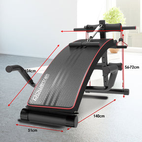 Powertrain Incline Sit-Up Bench with Resistance Bands and Rowing Bar