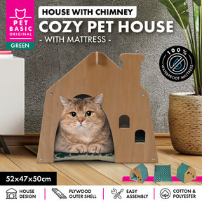 Pet Basic Chimney Cozy Green Cat House Waterproof Mattress 52 x 47cm x 50cm