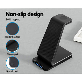 Devanti 3 in 1 Wireless Charger Dock 15W Fast Charging Stand