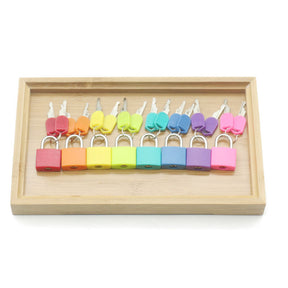 Montessori Toy - Coloured Padlocks with Sliding Wooden Lid