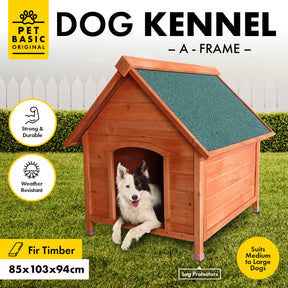 Pet Basic Dog Kennel A Frame Weather Resistant Timber Elevated Base 103cm